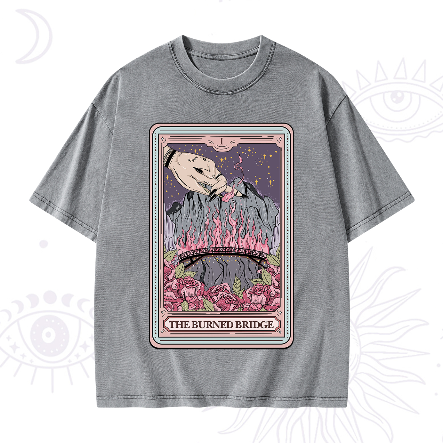 Purplehecate The Burned Bridge Tarot Washed T-Shirt