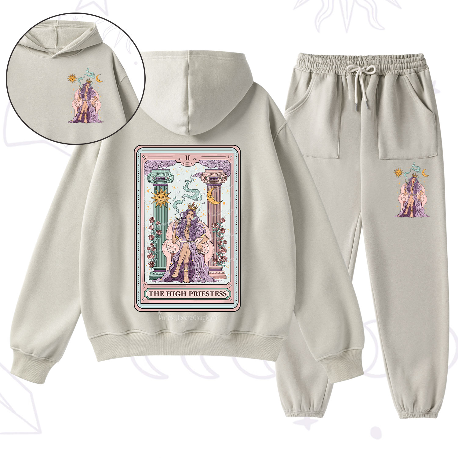 Purplehecate The High Priestess Tarot Card Fleece Hoodie Suit