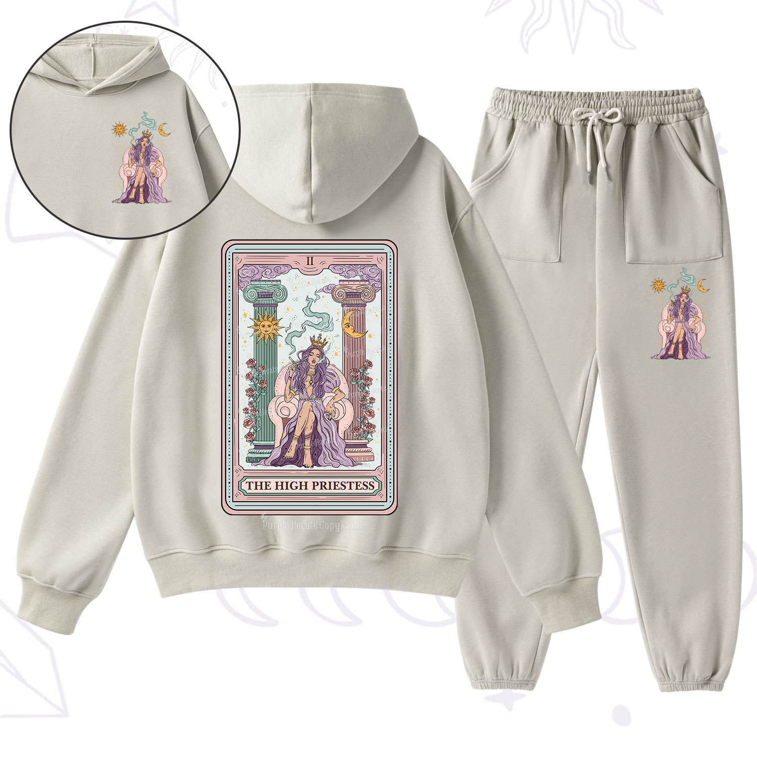 Purplehecate The High Priestess Tarot Card Fleece Hoodie Suit