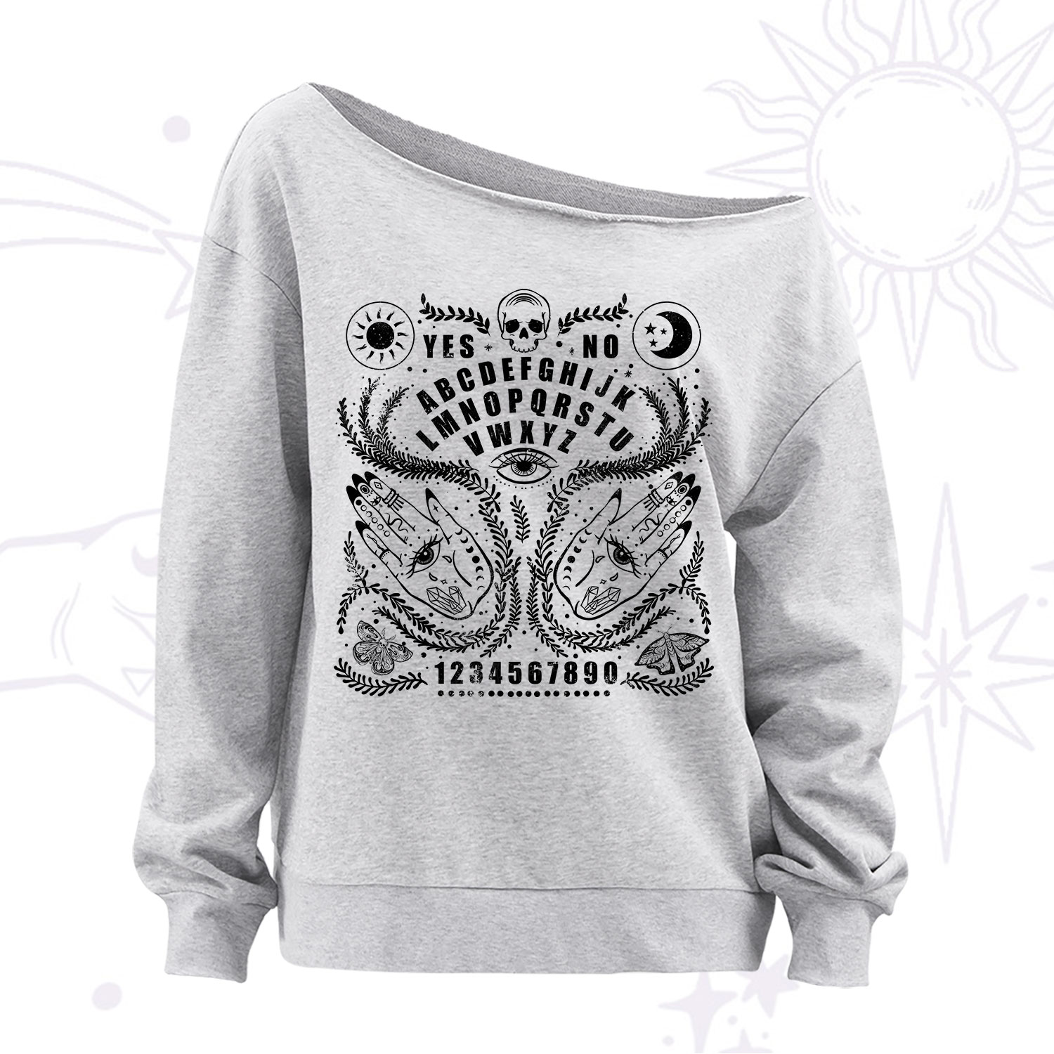 Purplehecate Ouija Spirit Board Off The Shoulder Sweatshirt