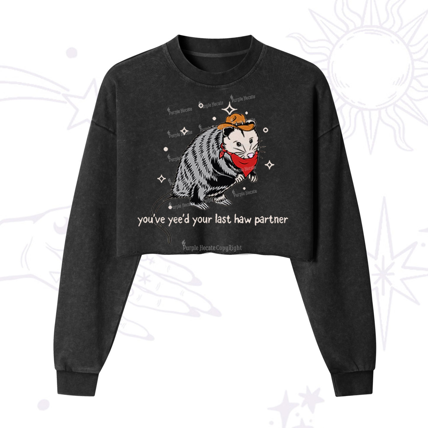 Purplehecate You've Yee'd Your Last Haw Partner Possum Cropped Washed Sweatshirt