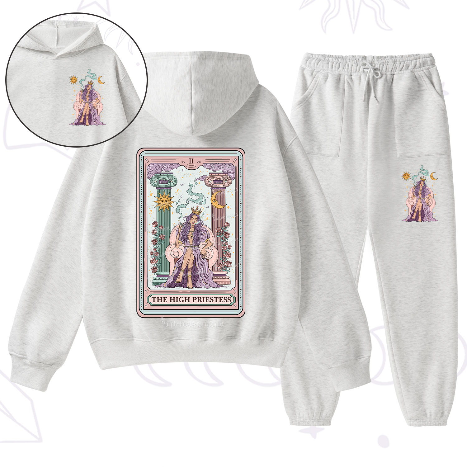 Purplehecate The High Priestess Tarot Card Fleece Hoodie Suit