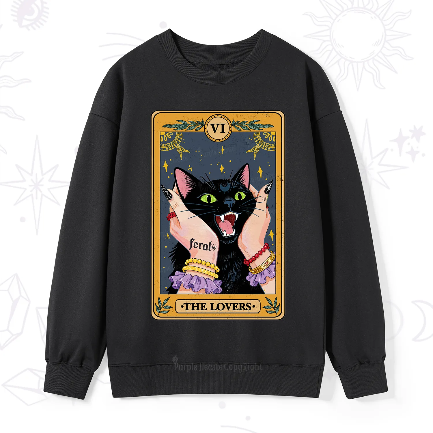 Purplehecate The Lovers Tarot Feral Cat Sweatshirt