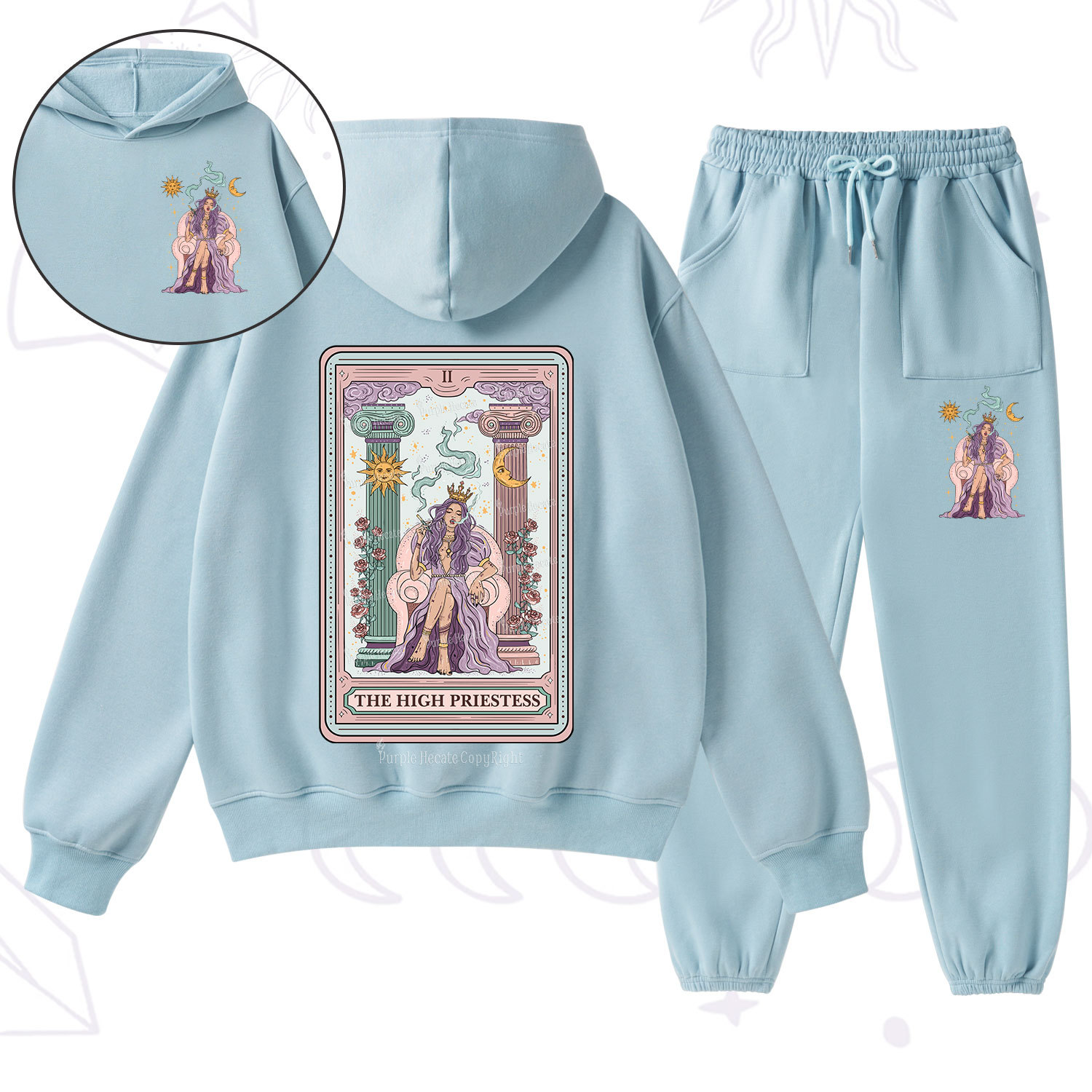 Purplehecate The High Priestess Tarot Card Fleece Hoodie Suit