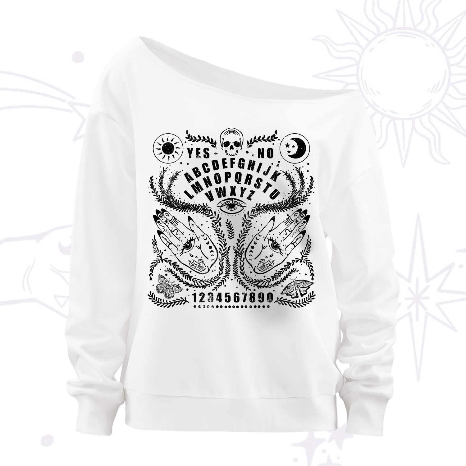 Purplehecate Ouija Spirit Board Off The Shoulder Sweatshirt