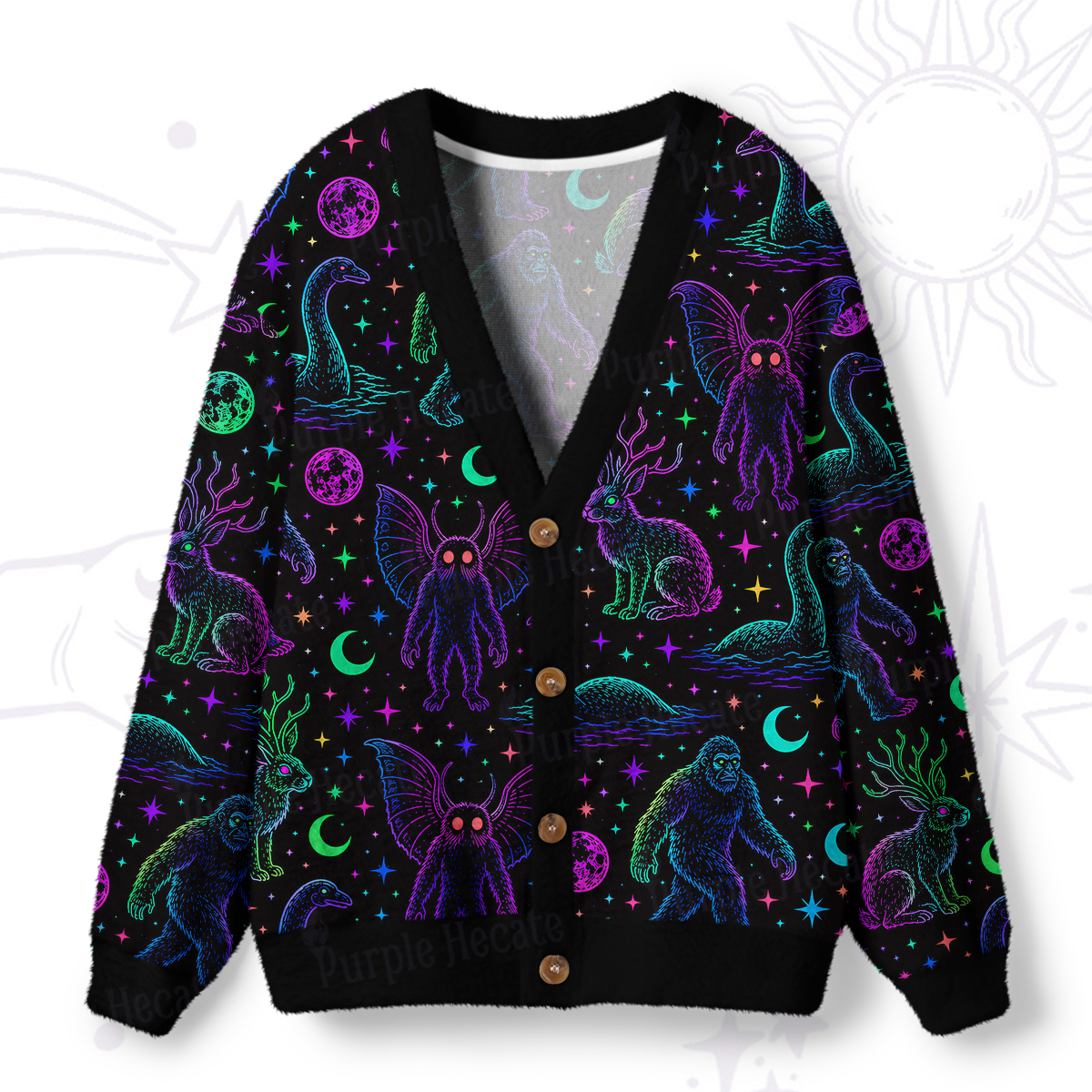 Purplehecate Neon Cryptid Creatures Ugly Cardigan Sweaters