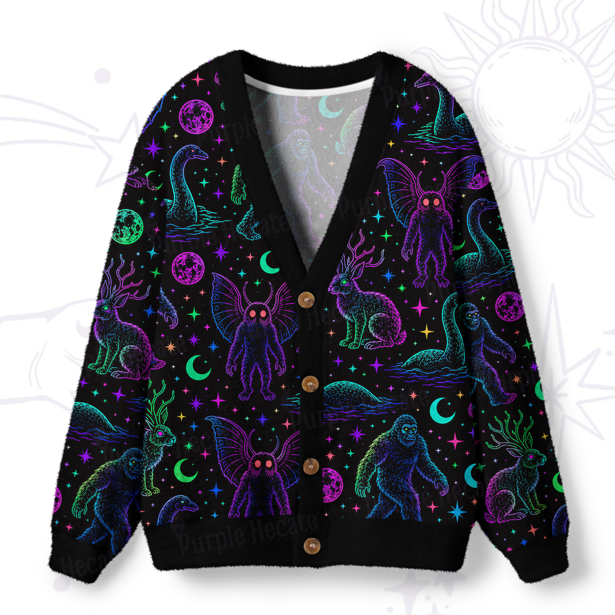 Purplehecate Neon Cryptid Creatures Ugly Cardigan Sweaters