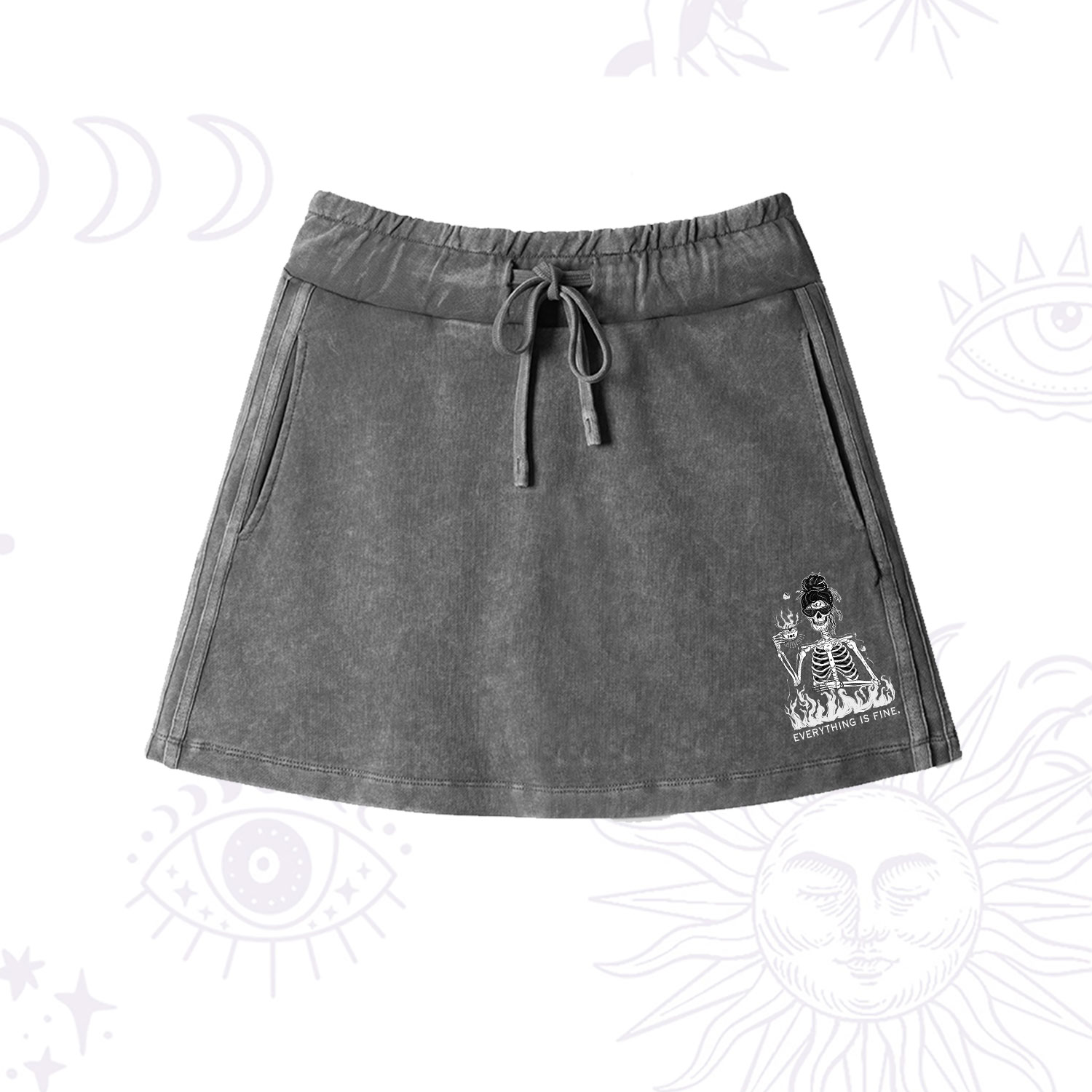 Purplehecate Everything Is Fine Washed Drawstring Mini Skirt