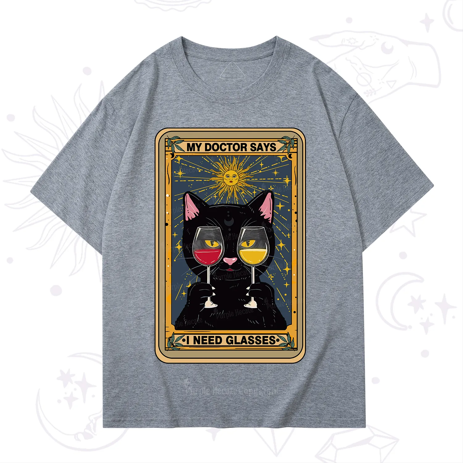 Purplehecate Funny Black Cat My Doctor Says I Need Glasses Tarot T-Shirt