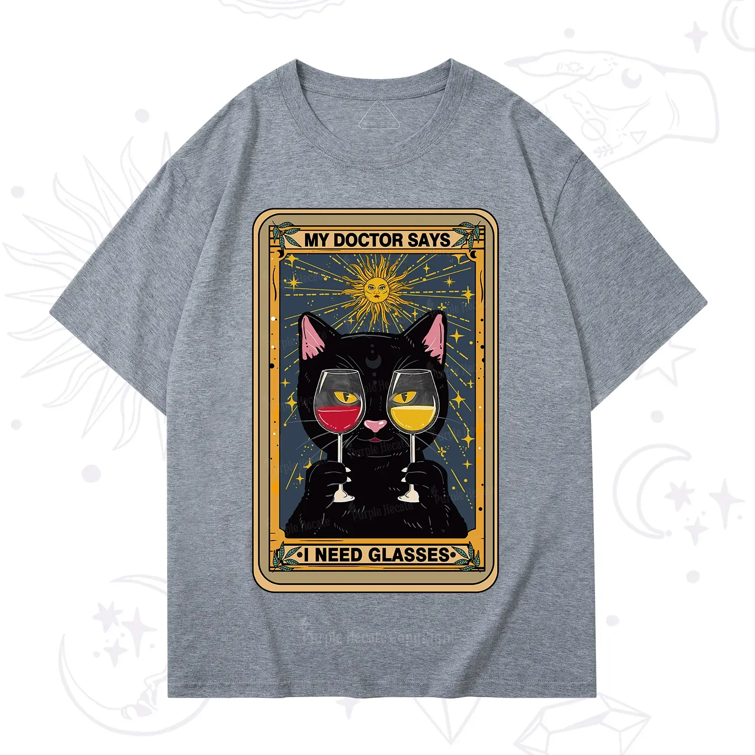 Purplehecate Funny Black Cat My Doctor Says I Need Glasses Tarot T-Shirt