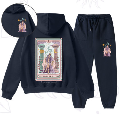 Purplehecate The High Priestess Tarot Card Fleece Hoodie Suit