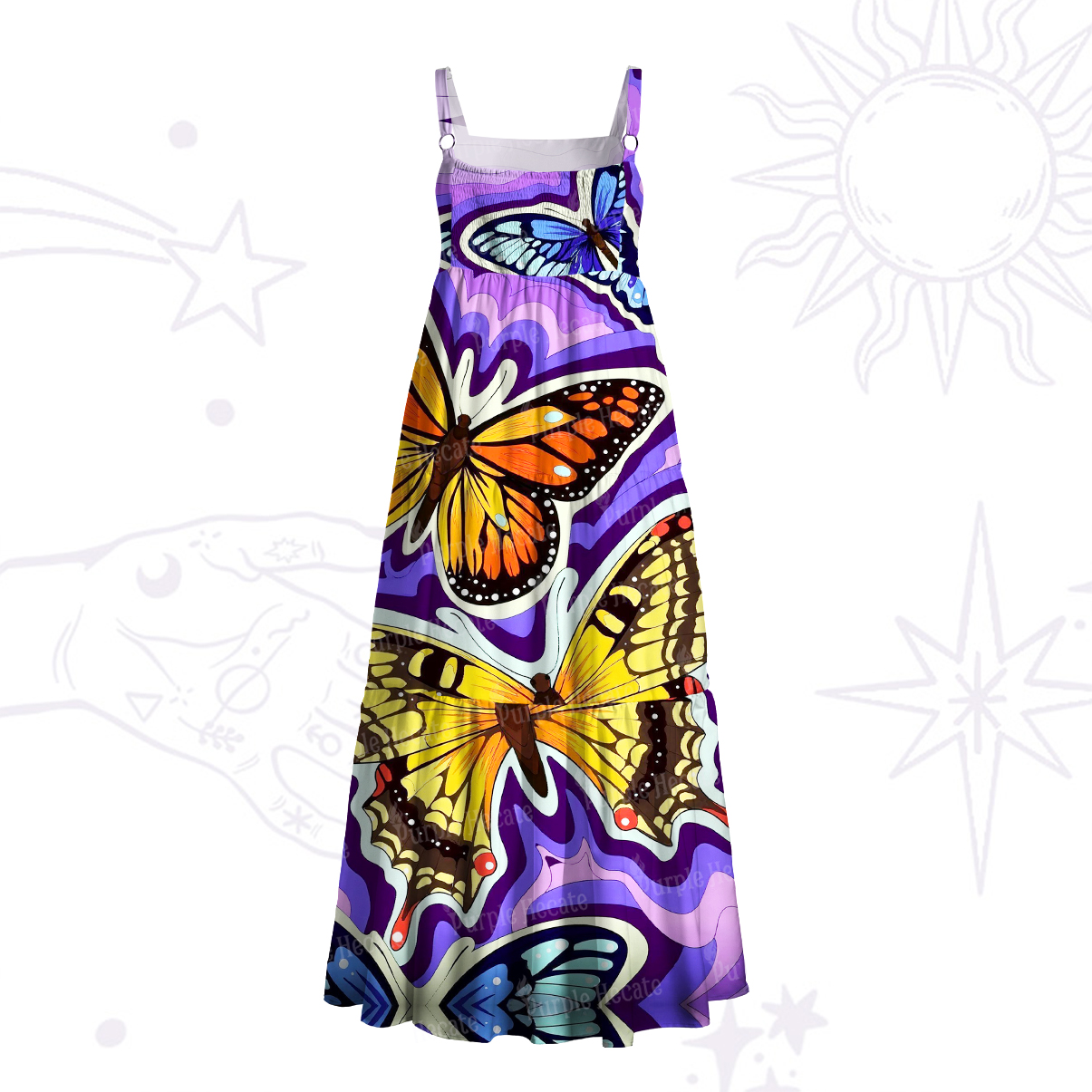 Purplehecate Psychedelic Butterfly Wide Straps Maxi Dress