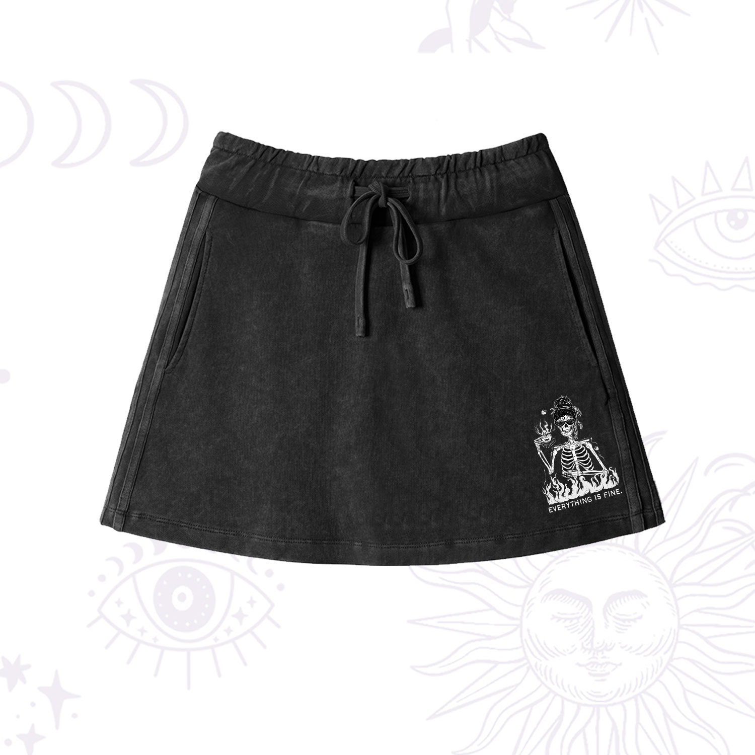 Purplehecate Everything Is Fine Washed Drawstring Mini Skirt