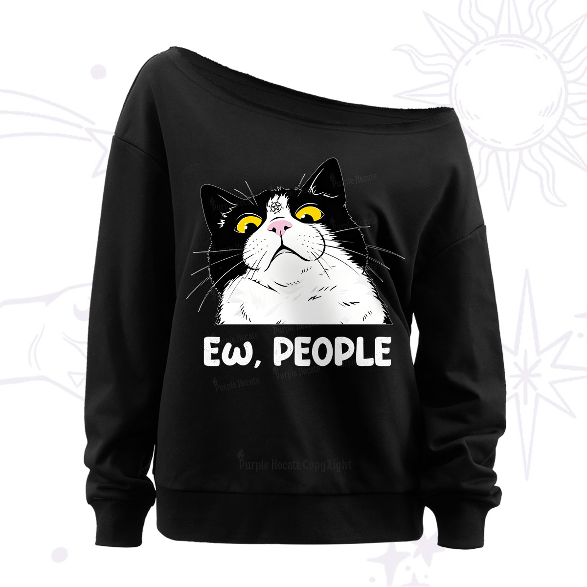 Purplehecate Ew People Cat Off The Shoulder Sweatshirt