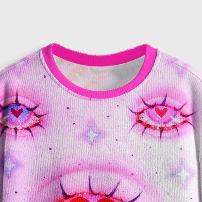 Purplehecate Mystic Love-Eye Crop Fuzzy Ugly Sweatshirt