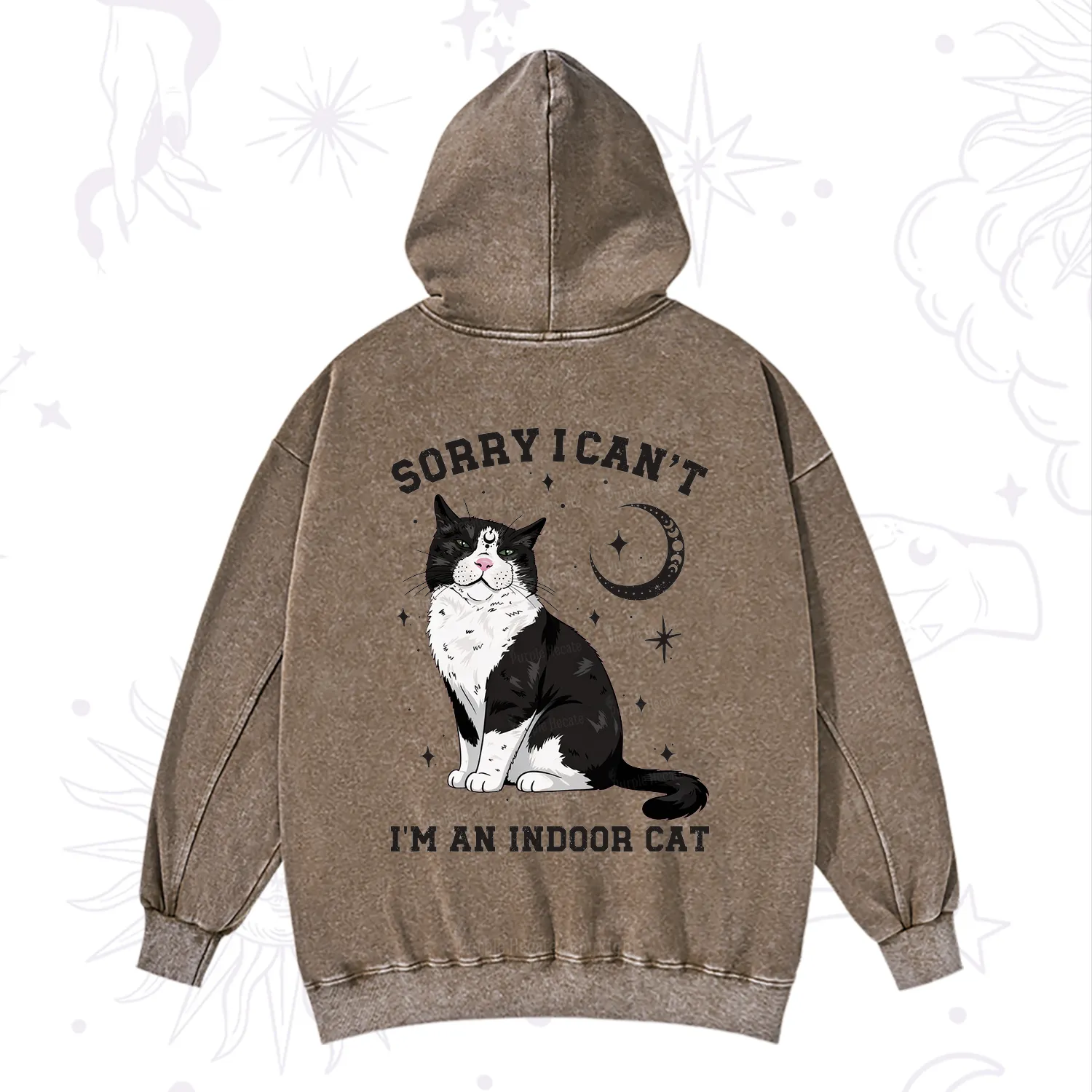 Purplehecate Sorry I Can't Go I'm an Indoor Cat Washed Hoodie