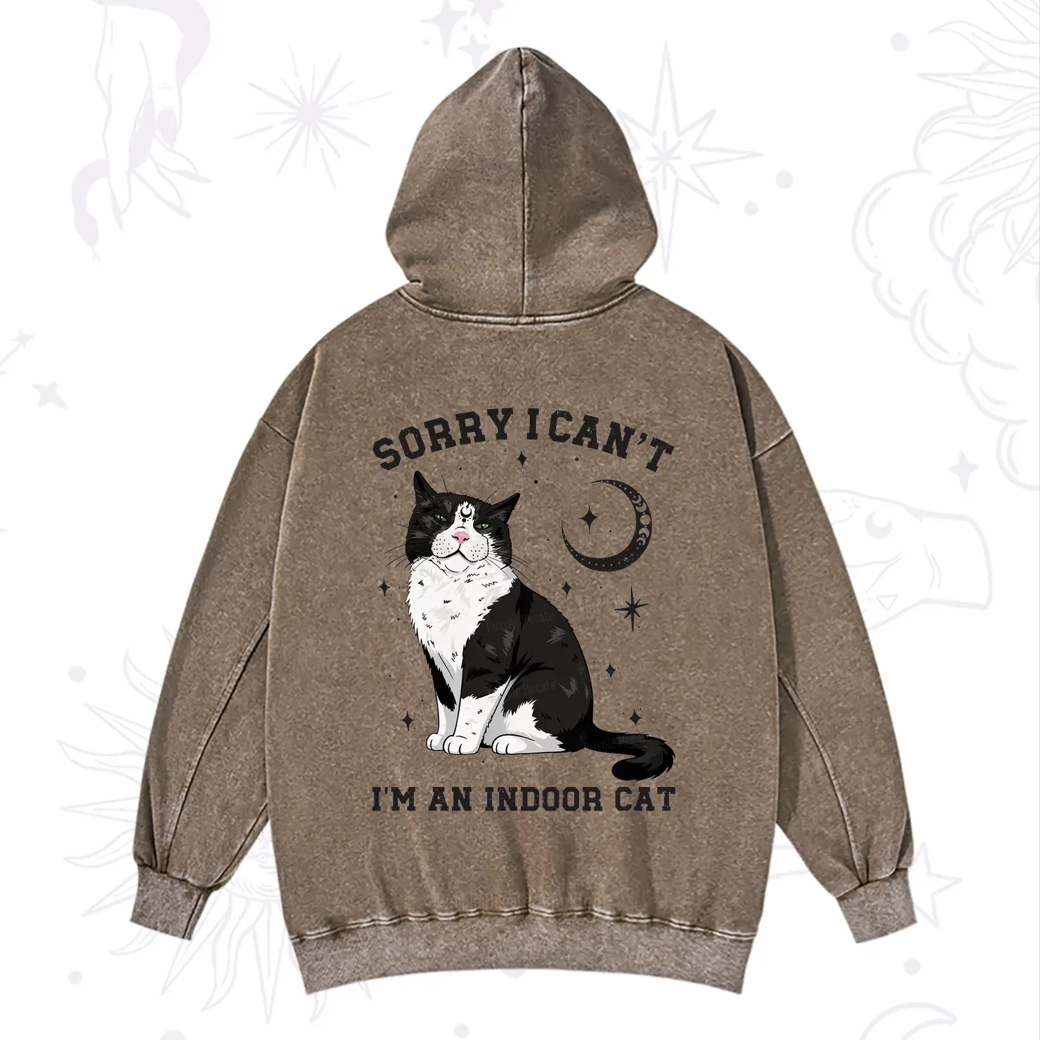 Purplehecate Sorry I Can't Go I'm an Indoor Cat Washed Hoodie