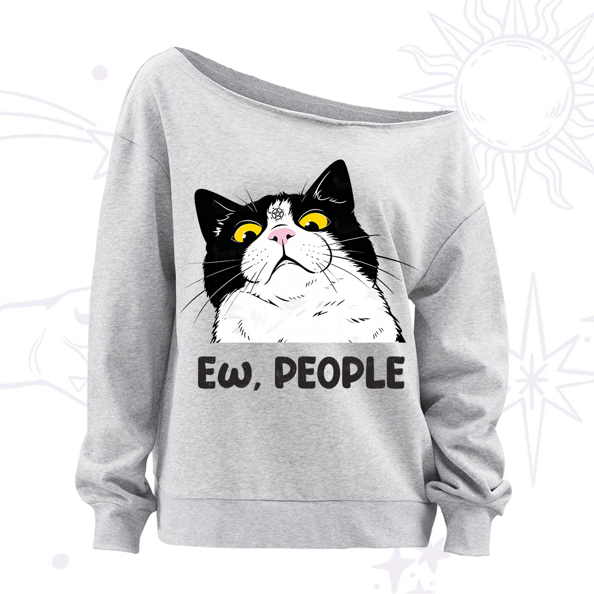 Purplehecate Ew People Cat Off The Shoulder Sweatshirt