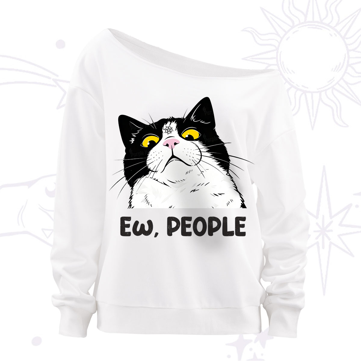 Purplehecate Ew People Cat Off The Shoulder Sweatshirt