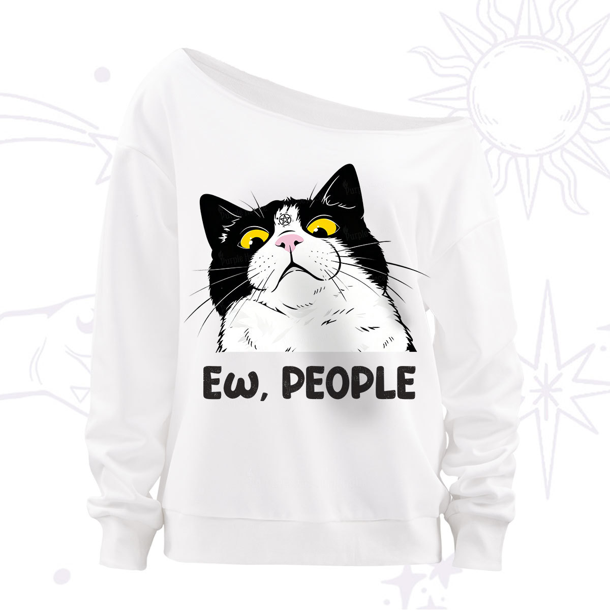Purplehecate Ew People Cat Off The Shoulder Sweatshirt