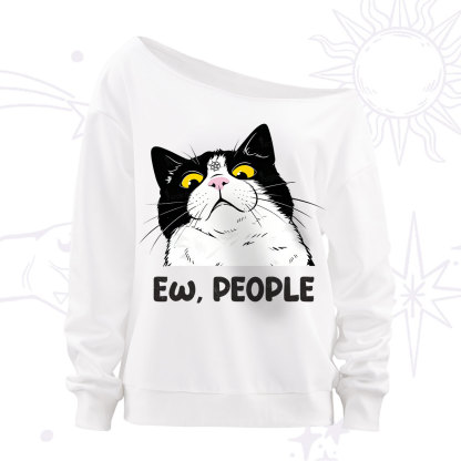 Purplehecate Ew People Cat Off The Shoulder Sweatshirt