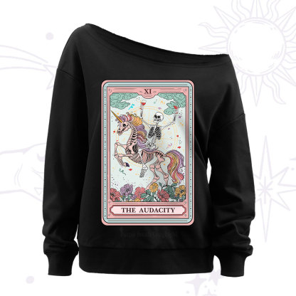 Purplehecate The Funny Skeleton Audacity Tarot Off The Shoulder Sweatshirt