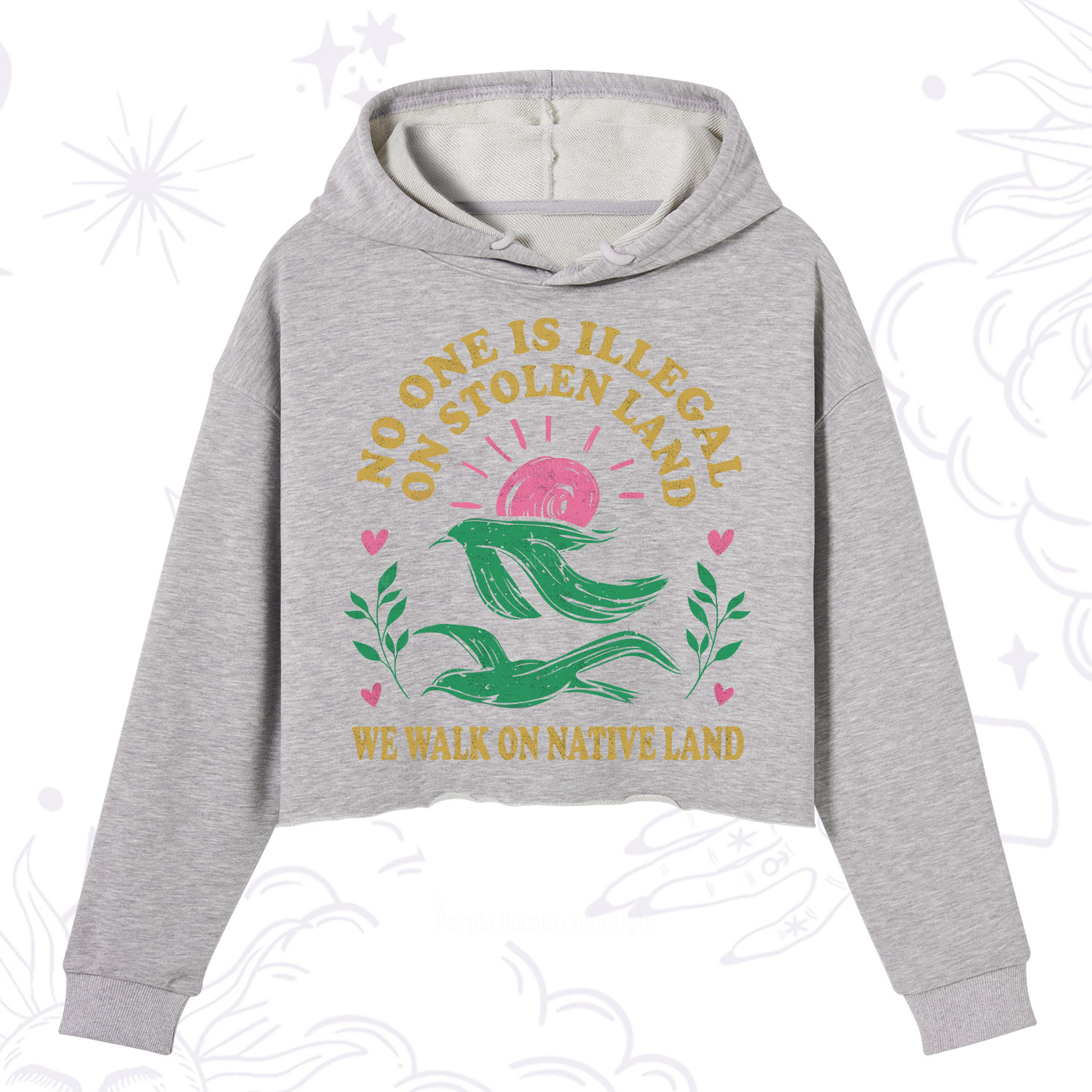 Purplehecate No One is Illegal on Stolen Land Crop Hoodie