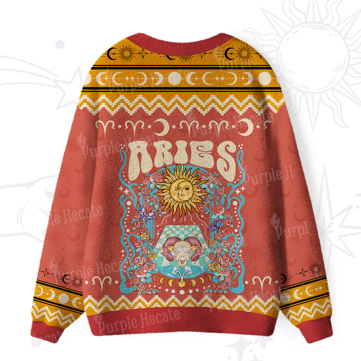 Purplehecate Aries Spirit Zodiac Ugly Cardigan Sweaters