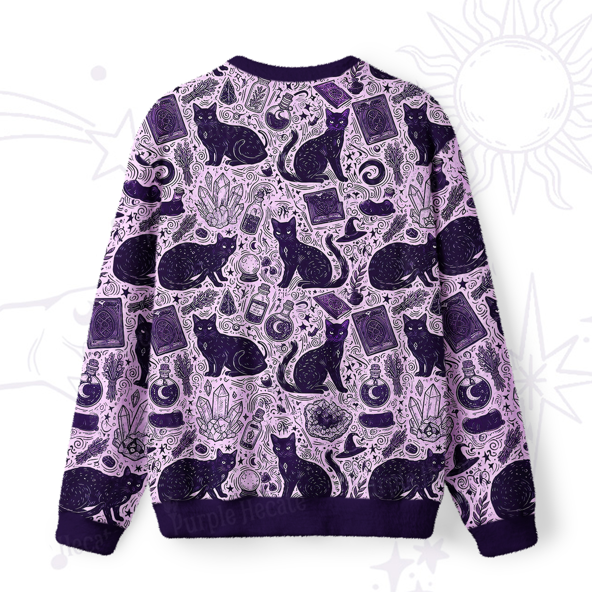 Purplehecate Midnight Black Cat Witch Potion Fuzzy Ugly Sweatshirt