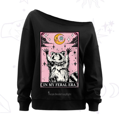 Purplehecate The In My Feral Era Tarot Raccoon Off The Shoulder Sweatshirt