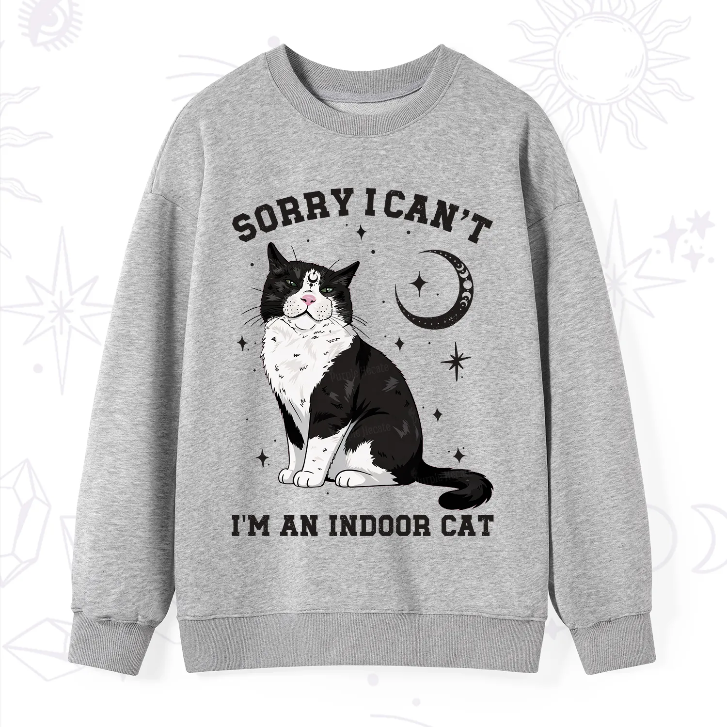 Purplehecate Sorry I Can't Go I'm an Indoor Cat Sweatshirt
