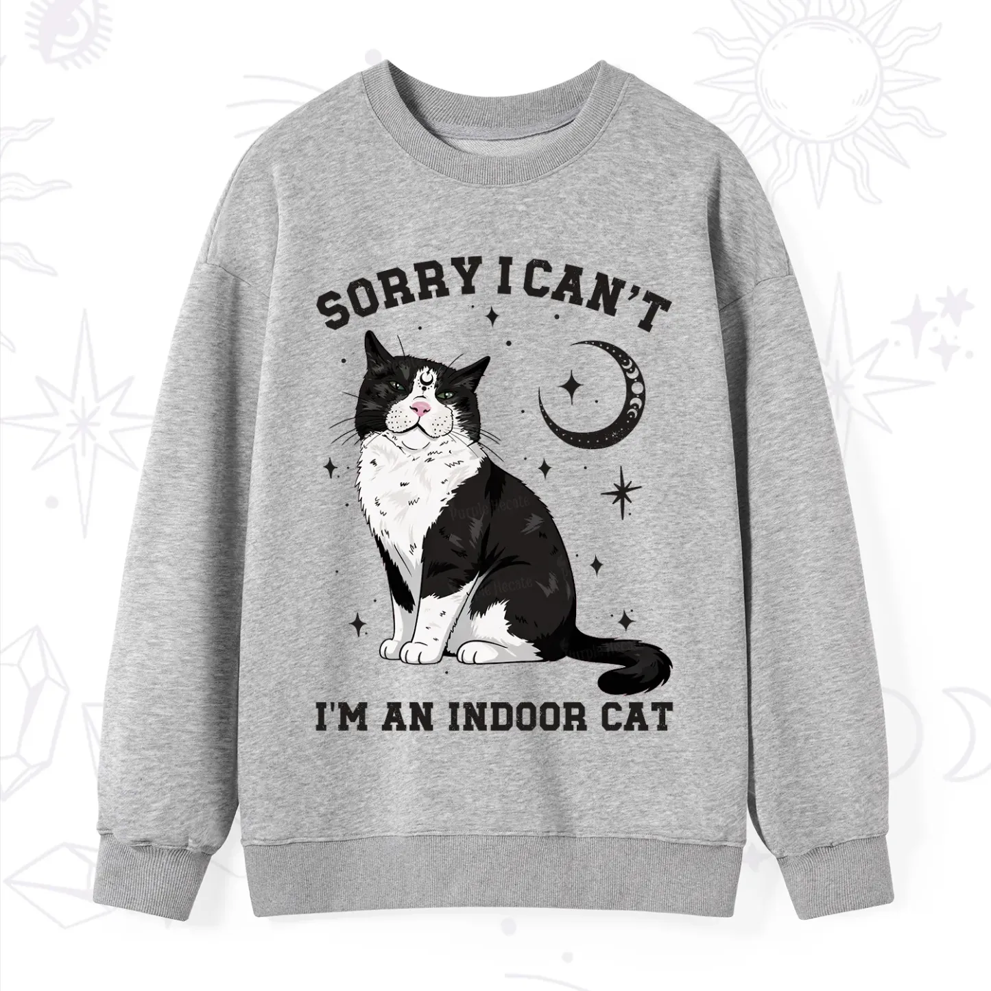 Purplehecate Sorry I Can't Go I'm an Indoor Cat Sweatshirt