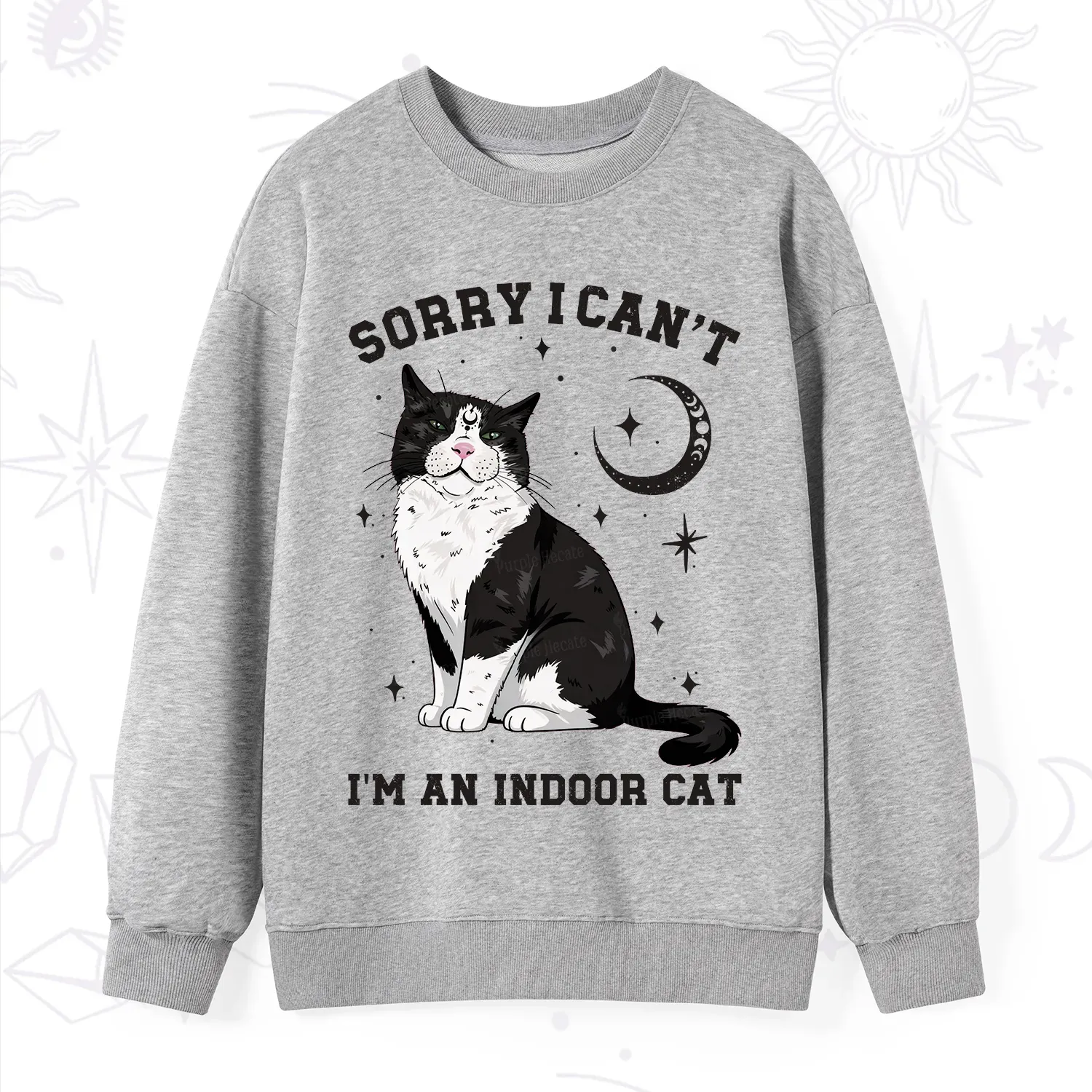 Purplehecate Sorry I Can't Go I'm an Indoor Cat Sweatshirt