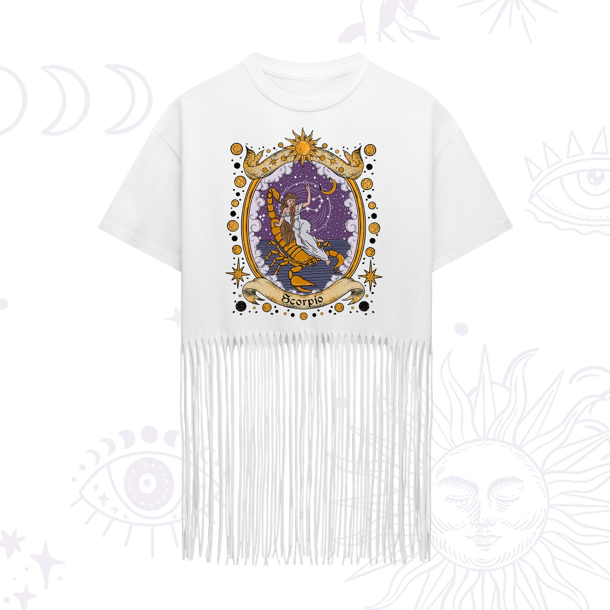 Purplehecate Celestial Scorpio Zodiac Fringe Hem T-Shirt