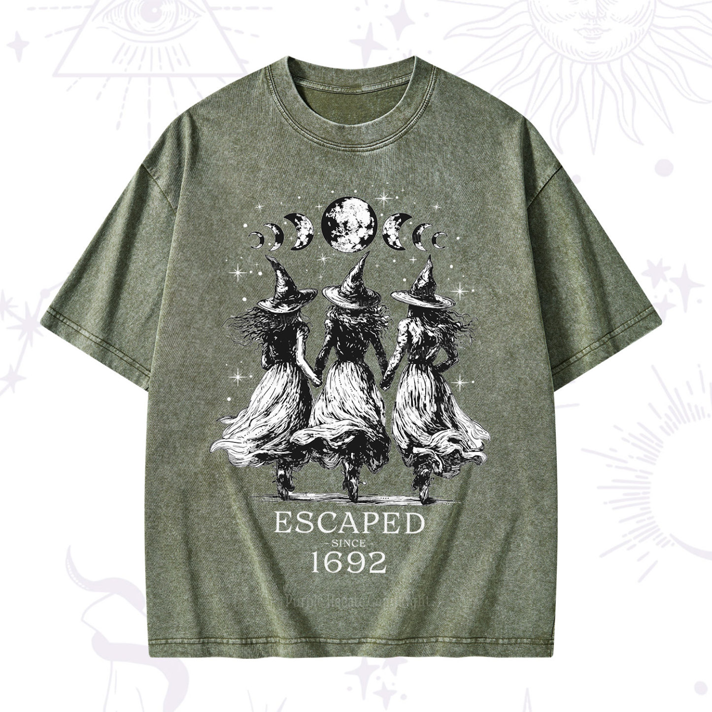 Purplehecate Escaped Since 1692 Washed T-Shirt