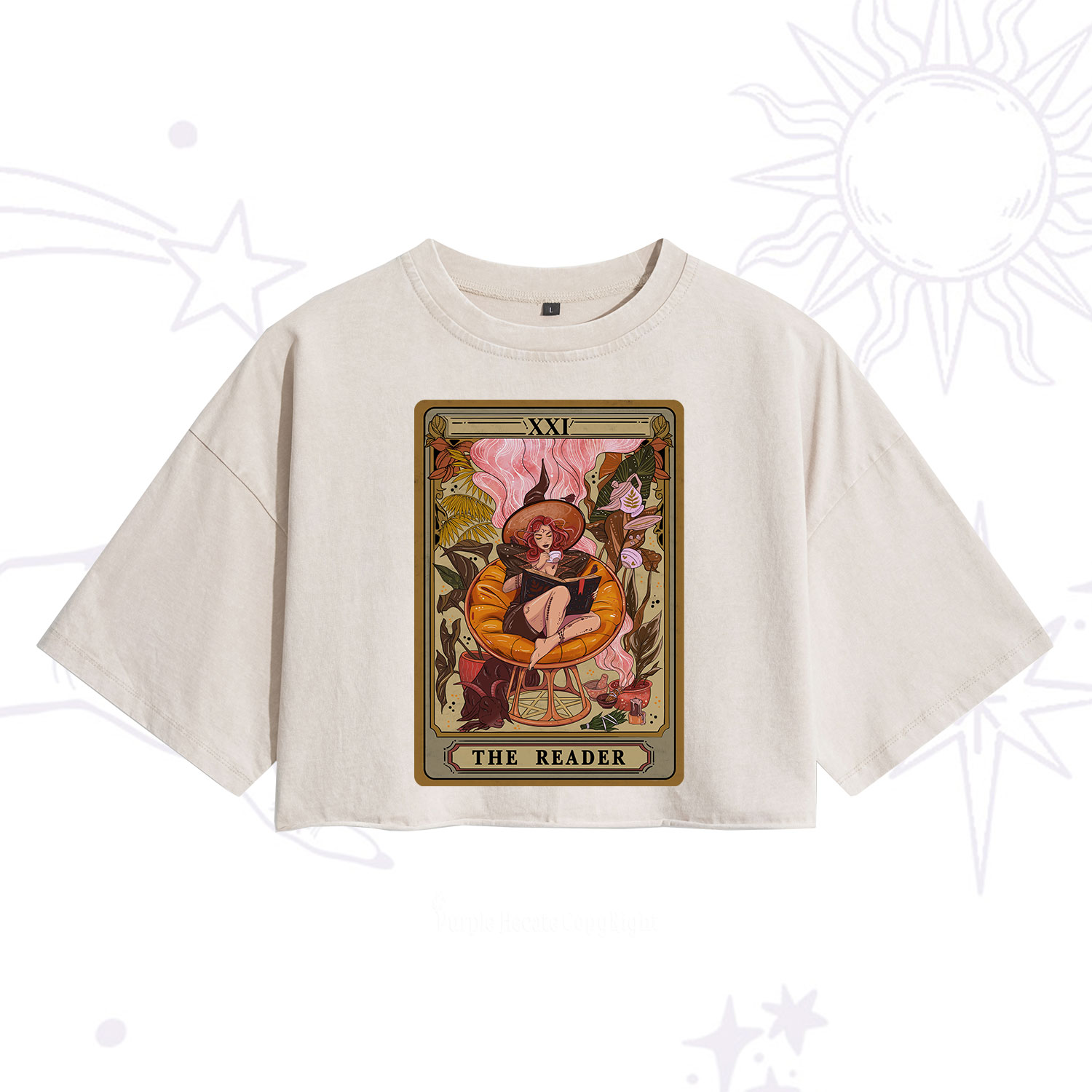 Purplehecate The Reader Tarot Card Washed Cropped T-Shirt