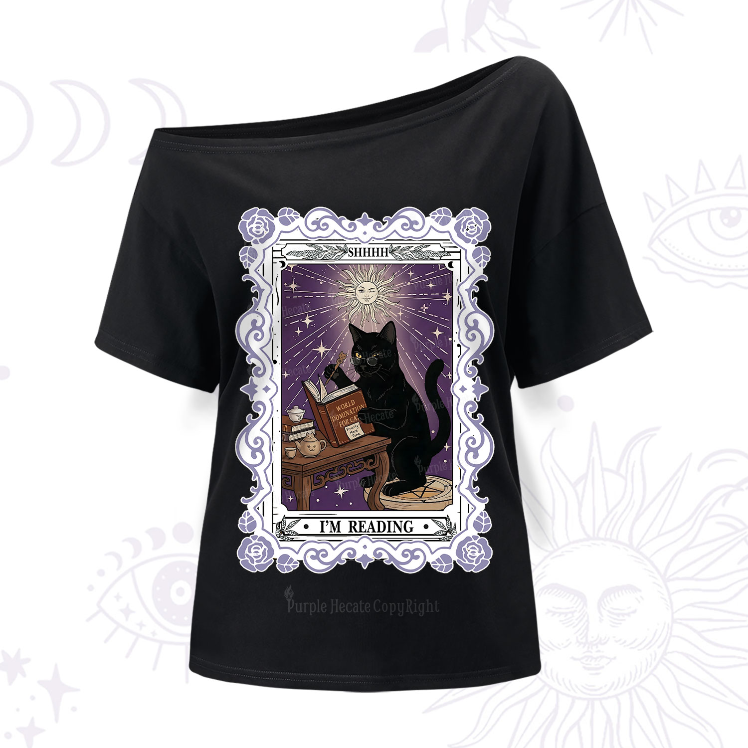 Purplehecate The Reading Cat Tarot One Shoulder T-Shirt