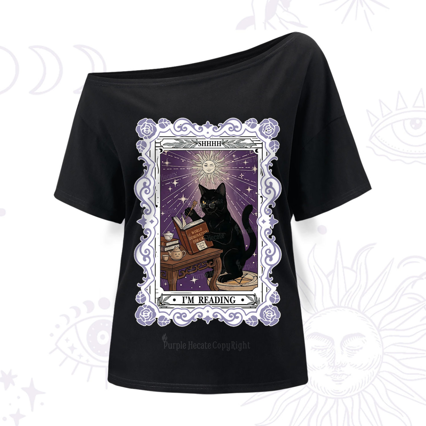 Purplehecate The Reading Cat Tarot One Shoulder T-Shir