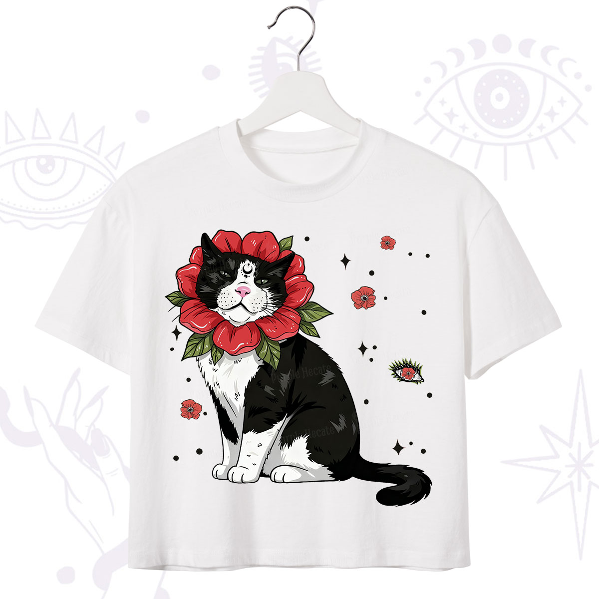 Purplehecate Cat in Flower Crown Crop T-Shirt