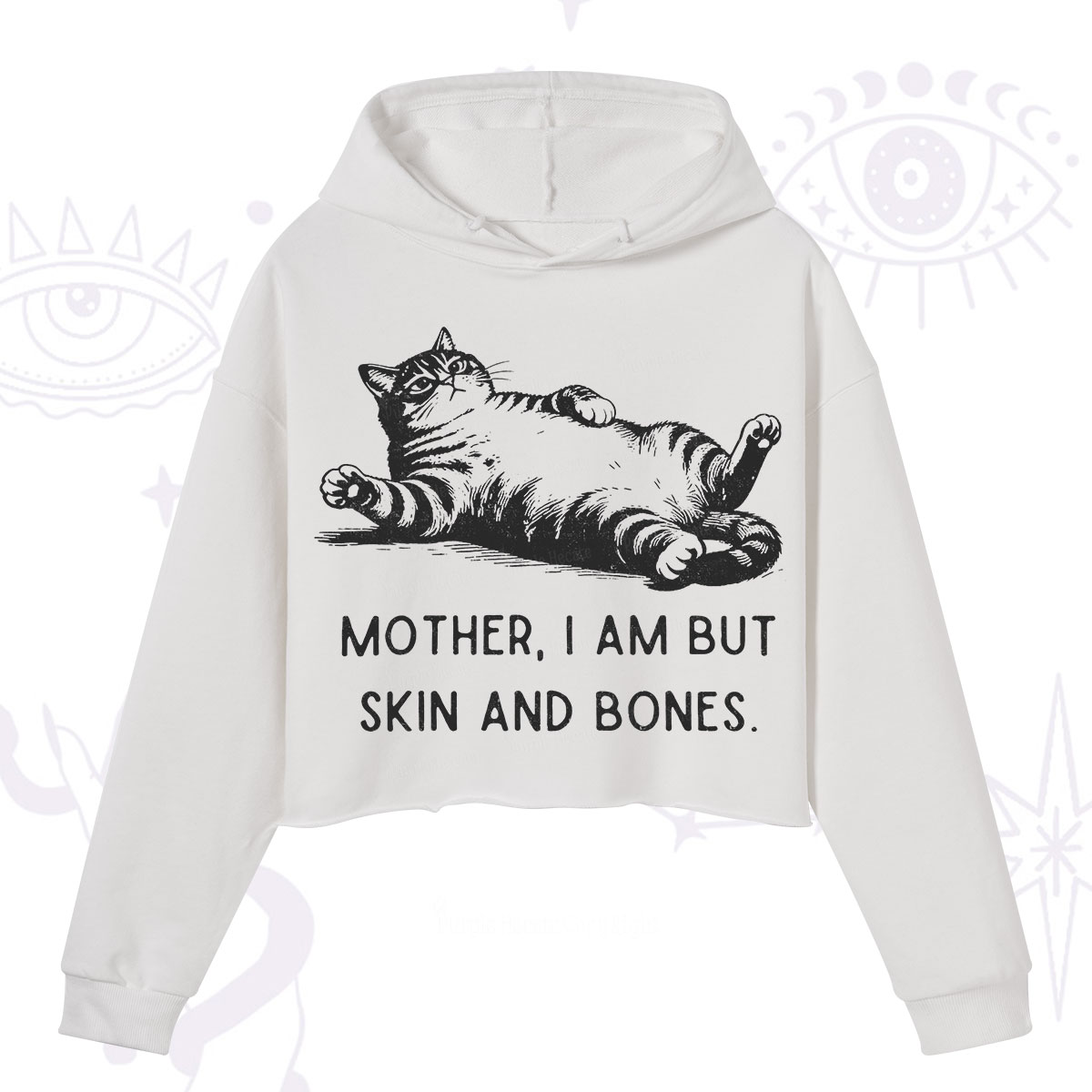 Purplehecate Mother I Am But Skin And Bones Funny Cat Crop Hoodie