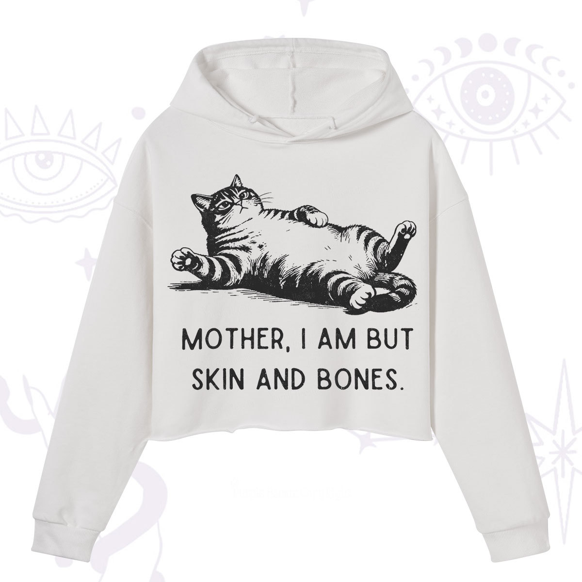 Purplehecate Mother I Am But Skin And Bones Funny Cat Crop Hoodie