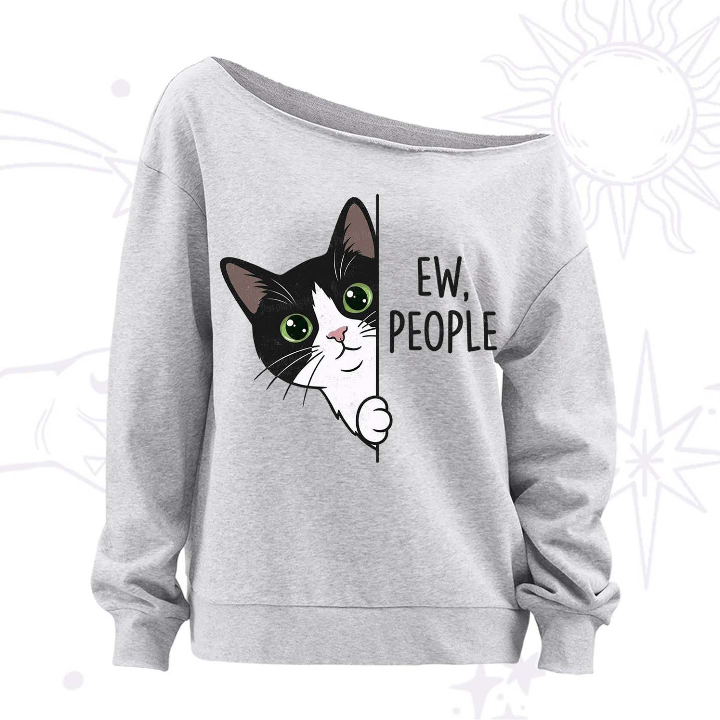 Purplehecate Funny Cat Ew People Off The Shoulder Sweatshirt