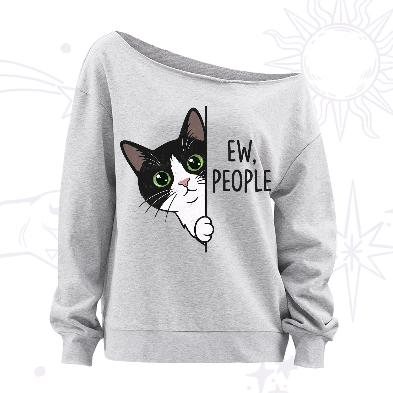 Purplehecate Funny Cat Ew People Off The Shoulder Sweatshirt