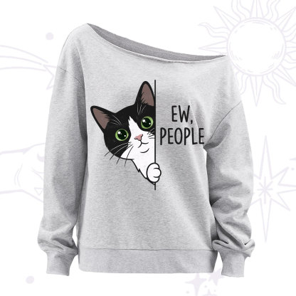 Purplehecate Funny Cat Ew People Off The Shoulder Sweatshirt