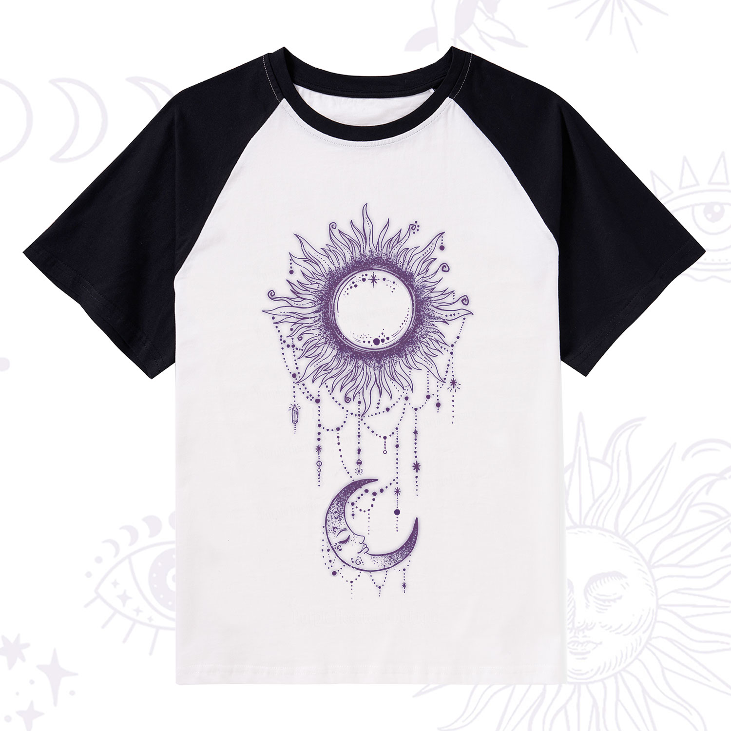 Purplehecate Radiance Of Sun And Moon Raglan Short Sleeve T‑Shirt