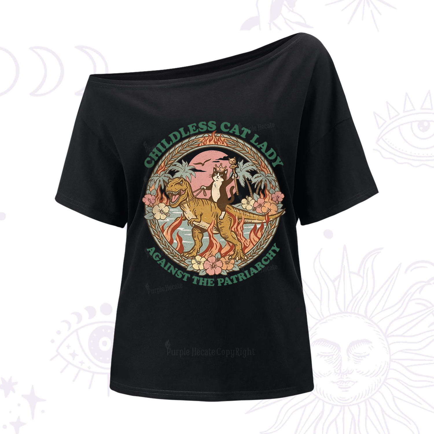 Purplehecate Childless Cat Lady Burn the Patriarchy One Shoulder T-Shirt