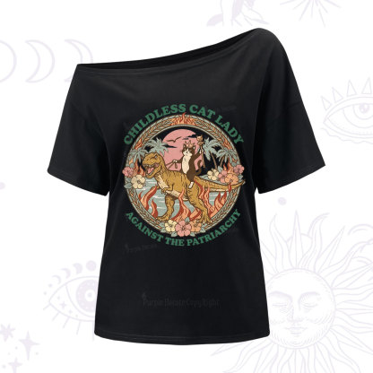 Purplehecate Childless Cat Lady Burn the Patriarchy One Shoulder T-Shirt