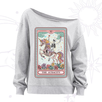Purplehecate The Funny Skeleton Audacity Tarot Off The Shoulder Sweatshirt