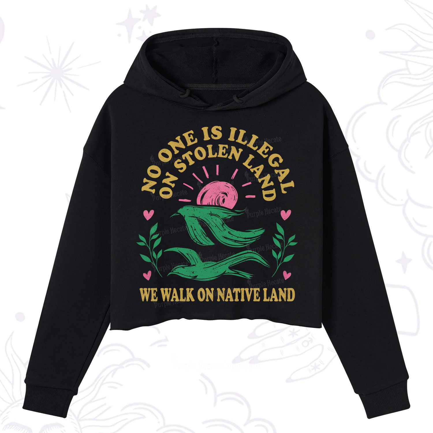 Purplehecate No One is Illegal on Stolen Land Crop Hoodie