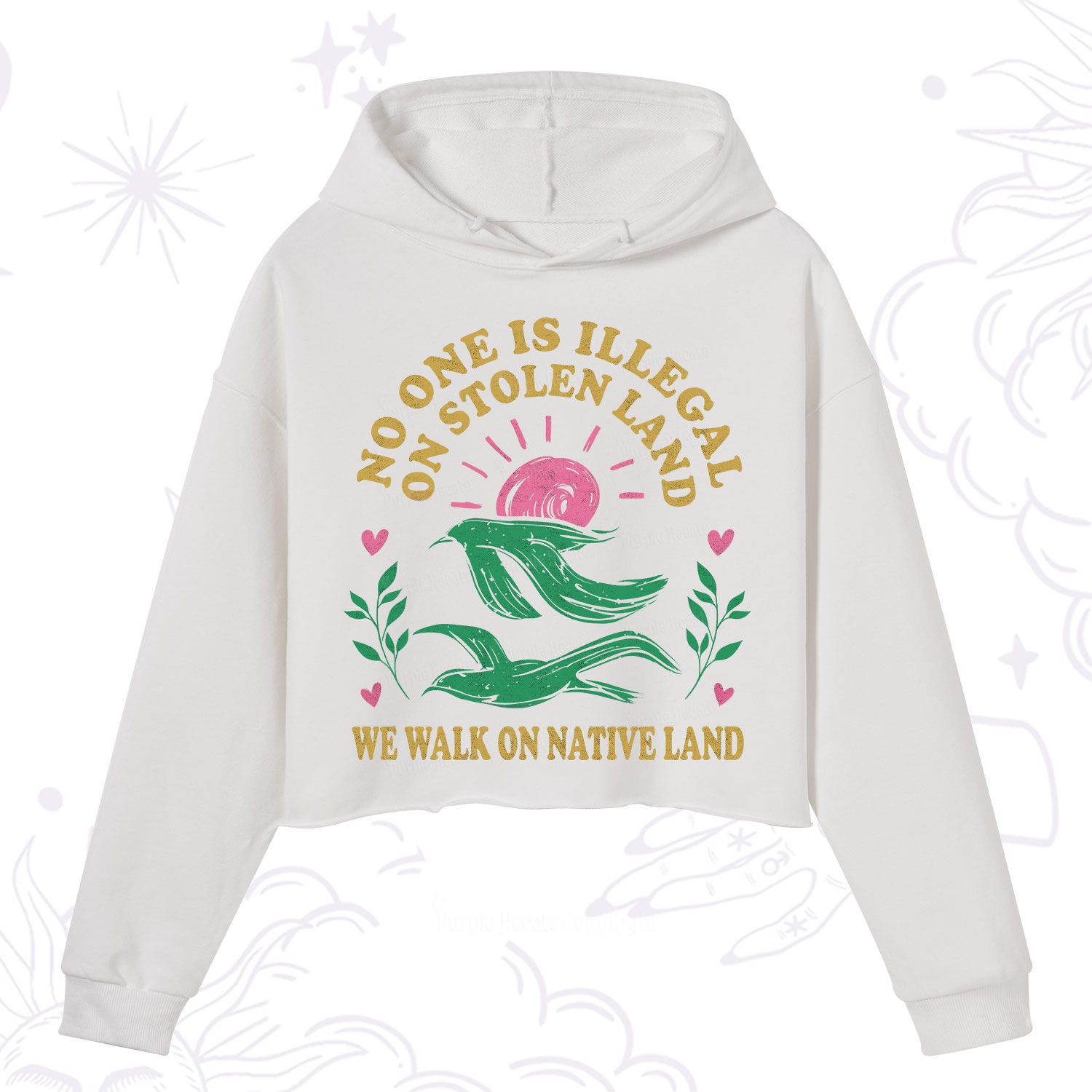 Purplehecate No One is Illegal on Stolen Land Crop Hoodie